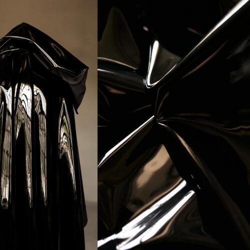 Shiny Black Faux Leather, Mirror Knit Fabric, Waterproof Super Soft Smooth Stretch Micro Fibre