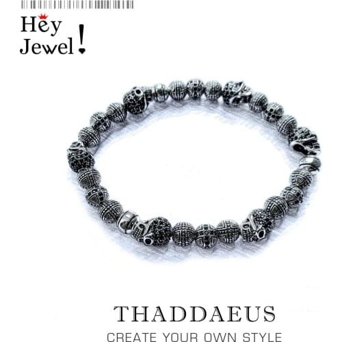 Rebel Skull Cross Beads Bracelets,Europe Style Bracelet Jewelry For Men,Link At Heart Gift In Silver & Zirconia Wholesale Price