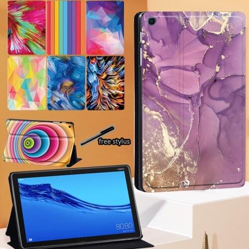 PU Leather Tablet Case for Huawei MediaPad T5 10 10.1 Inch/ M5 10.8 Inch Watercolor Series Protective Shell Stand Cover