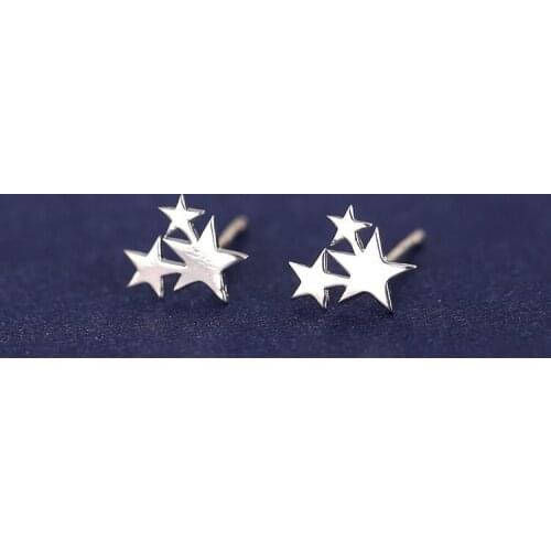 Daisies Pure 925 Sterling Silver Three Stars Stud Earrings For Women Fashion Girl Prevent Allergy Sterling-silver-jewelry