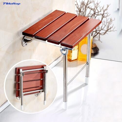 Tlhottop Wood Folding Bath Shower Seat Wall Mounted Relaxation Shower Chair Solid Seat Spa Bench Saving SpaceBathroom YJ-2058