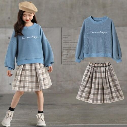 Teen Girls Elegant Sweater Clothes Set 2021 Autumn Knitted Tops Plaid Skirts Fashion Casual Suit 8 10 12 years