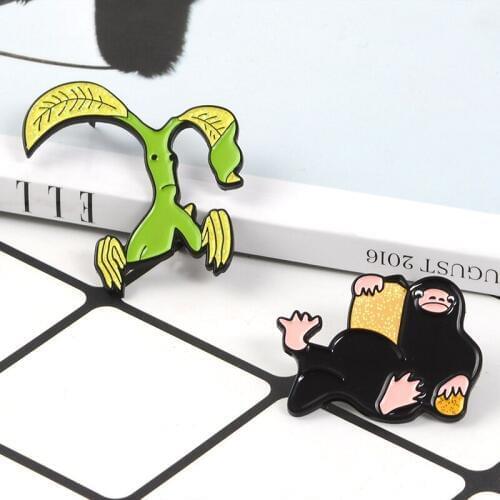 Pickett the bowtruckle Niffler Enamel Pin Cartoon Animal Magical creature Brooch Movie Lapel Pin Badge Gift for Fans Friends