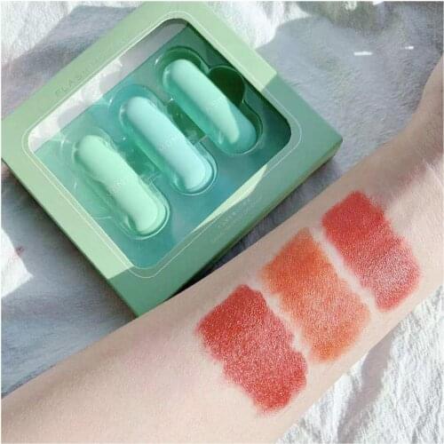 FlashMoment 3Pcs Lip Glaze Lip Gloss Mini Capsule Shape Lip Glaze Velvet Moisture Lasting Non-stick Cup Smooth Matte Lip Gloss