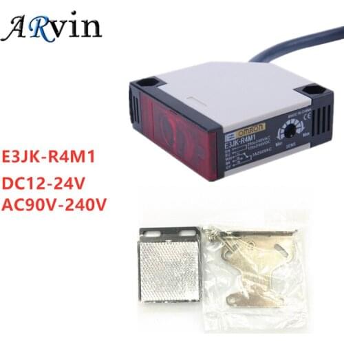E3JK-R4M1 DC12-24V / AC90-240V Retroreflective Photoelectric Sensor Switch Proximity Switch 2M Cable Detect Distance 4M