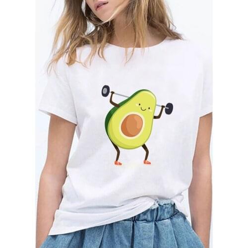 Kawaii Cartoon Avocado Short Sleeve T-shirt Womens T Shirt Harajuku Casual Graphic Clothes Tops Female Tee Sport Shirts