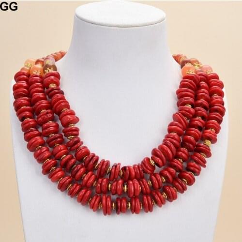 GuaiGuai Jewelry 18" 3 Strands Red Agates Carnelian Red Freedom Coral Necklace For Women