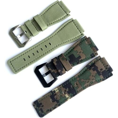 Camouflage Army Green Canvas Nylon Leather Strap 34mm*24mm Fits For Bell&Ross Wach Band BR01 BR03 Mens Bracelet Wristband