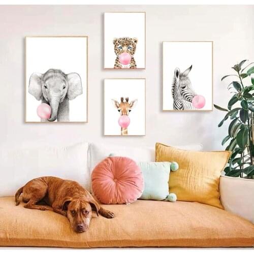 Safari Animals Bubble Gum Poster Nursery Canvas Painting Playroom Art Print Scandinavian Wall Picture For Kids Room Home Decor