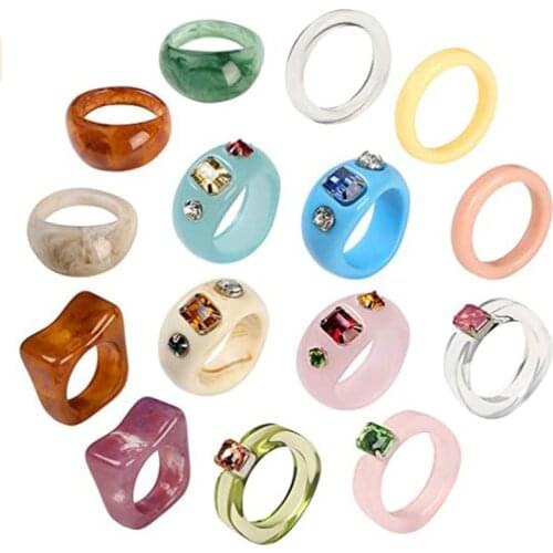 Ins Aesthetic Colorful Transparent Resin Acrylic Crystal Korean Geometric Irregular Square Rings for Women Trendy Jewelry