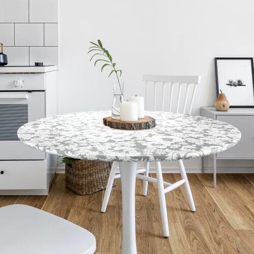 Round Fitted Vinyl Tablecloth Indoor Outdoor Patio Table Cover Stain Resistant Waterproof Tablecloth For 36-44in Diameter Table