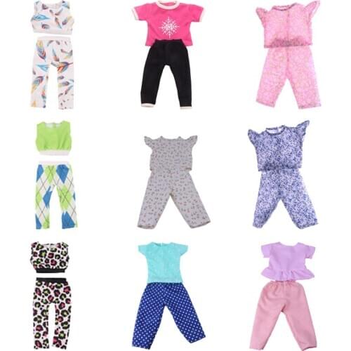 Doll ClothesTwo-Piece Short-Sleeved Trousers With Leopard Print&Other Pattern For 18 Inch &New Born Baby Generation Girls Gifts