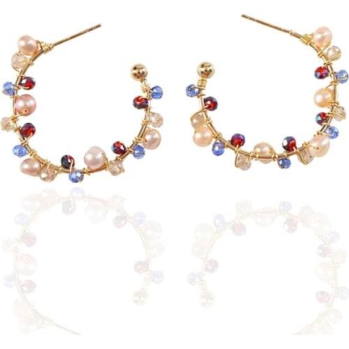 LANFLORA new C shape women earrings handmade Classic Freshwater Pearl earrings for girlfriend birthday gift