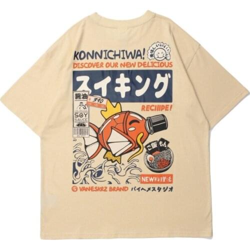 Summer New Style Japanese Retro Cartoon Printing Short-Sleeved T-shirt Men and Women Hong Kong Flavor Loose Couple Short-Sleeved