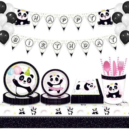Cute China Panda Theme Baby Shower Party Disposable Tableware Sets Plates Cups Napkins Balloons Globos Birthday Party Decors