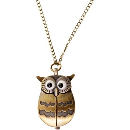 Cute Antique Chain Night Owl Pattern Pocket Watch Quartz Numerals Clock