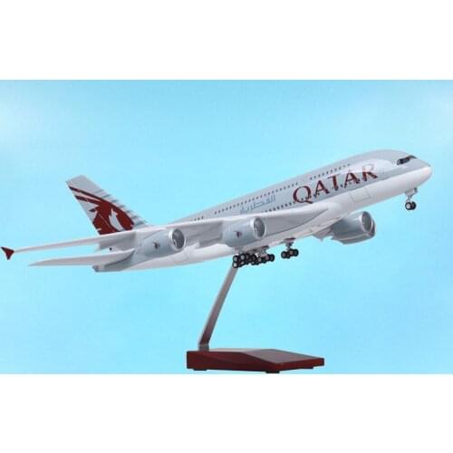 1/160 50CM Aviation Airbus A380 QATAR Airline Model with Light Diecast Plane Collection Display Souvenir W Standable Airplane