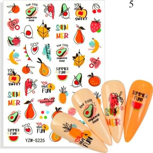 Fruit Watermelon Flowers Abstract Nail Art Sticker Sliders For Nails Water Decal Summer Geometric Lines DIY Nail Art Decorations