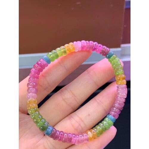 Natural Colorful Tourmaline Candy Quartz Bracelet Candy 7mm 6mm Clear Abacus Round Beads Brazil Women Tourmaline Crystal AAAAAA