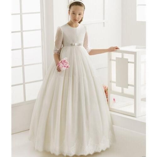 Formal Kids Gown Cute Childrens Flower Girl Dress Half Sleeve Custom First Communion Birthday Party Dresses Lace Princess Dress