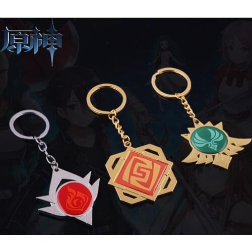 Wholesale 21Pcs Genshin Impact Keychain Mondstadt Liyue Snezhnaya Vision Keyring Eye of God 7 Element Pendant Jewelry