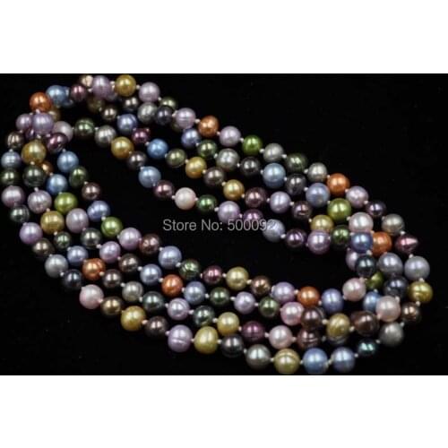 140cm multicolor 7-8mm freshwater pearl necklace free shipping