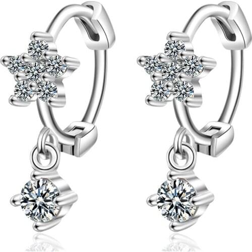 PANGJERY Prevent Allergy 925 Sterling Silver Sparkling Five-Petal Flowers Earrings for Women Exquisite Party Jewelry Gifts