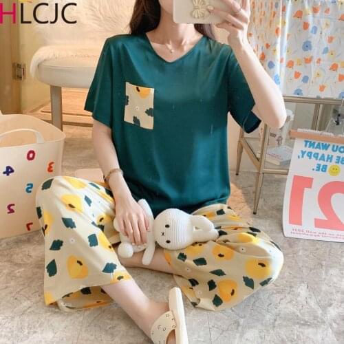 Pyjama Femme 2 Piece Set Womens Short Sleeve Pajamas Summer Satin Silk Trousers Suit Pyjamas Set Pjs Mujer Pijama Sleepwear