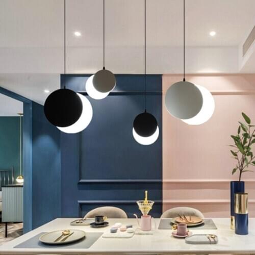 Simple Moon Eclipse Design Bedroom Bedside Pendant Lights Creative Circle Dining Room Restaurant Coffee Shop Hanging Lighting