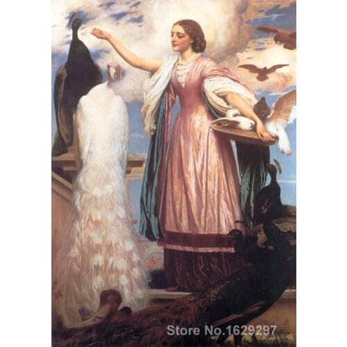 Portrait Woman painting Frederic Leighton A Girl Feeding Peacocks handmade High quality