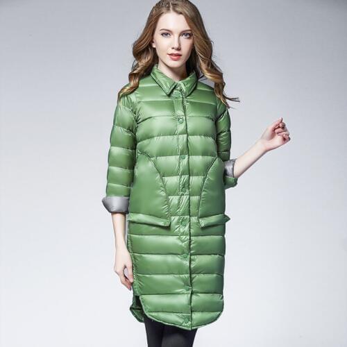 Ultra Light Down Jacket Women Long Puffer Coat Plus Size Winter Duck Brand Turn-down Collar Lightweight Ultralight Female Coats