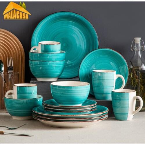 Vancasso Bella-T 16/32/48-Pieces Porcelain Dinner Set Vintage Ceramic Plate Set with Dinner Plate,Dessert Plate,Bowl,Mug Set