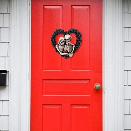 Skull Lover Wreath Front Door Halloween Party Wreath Spooky Scene Party Favor Window Mantle Wreath Garland