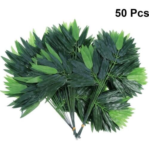 50pcs Branches Green Artificial Bamboo Leaves Silk Cloth Artificial Plants for Wedding Decoration Home Office Decor Leaves A50