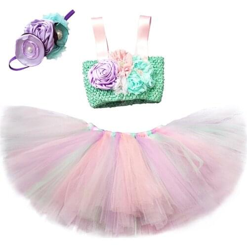 Mermaid Tutu Costume Set Toddler Baby Girls Birthday Party Clothes Flowers Top+Tutu Skirt+Headband Kids Princess Mermaid Outfit