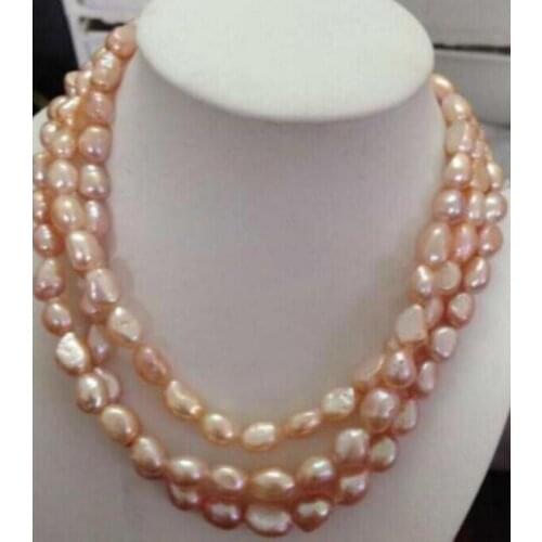 Jewelry Pearl Necklace gorgeous natural 9-10mm south sea pink purple pearl necklace 48inch Free Shipping