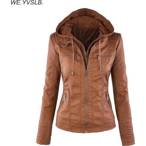 Women Jacket 2020 New Hooded Long-sleeved Solid Color Zipper Leather Large Size Jacket Spring Fashion Jacket Female Autumn