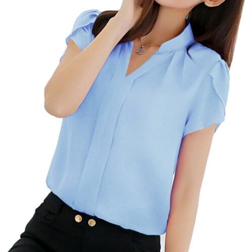 Women Shirt Chiffon Blouse Femininas Tops Short Sleeve Elegant Ladies Formal Office Blouse Chiffon Shirt Clothing
