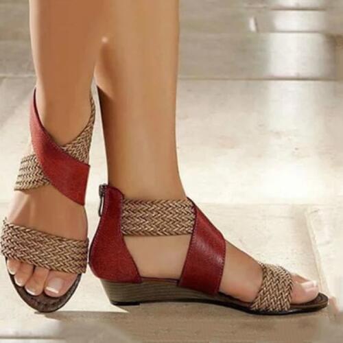 Womens Sandals Ladies Ethnic Sandals Boho Weave Wedge Sandals Retro Roman Shoes Casual Comfortable Sandals For Women