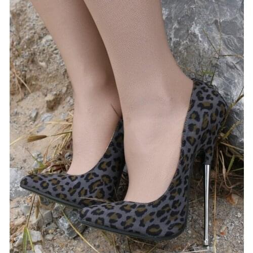 Womens Super High Steel Heel Stilettos 16CM Party Evening Leopard Lover Shoes Slip On Sexy Party Plus Size B002