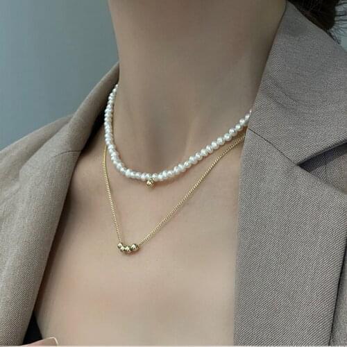 Women Fashion Vintage Pearl Double Necklace Party Elegant Chain Retro Accessories All Match Necklace Streetstyle Necklace