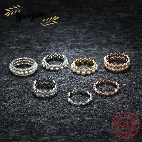 New Womens Zircon Wave Pearl Stackable Ring Luxury Fashion Monaco Exquisite Jewelry Gift 925 Silver