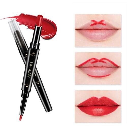 1PC Waterproof Lipstick Pen 2 In 1 Lipstick Pen Lip Liner Lipstick Pencil Long Lasting Lips Makeup Cosmetic Matte Lipliner TSLM1