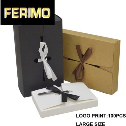 10pcs Large Gift Box With Ribbon White Black Cake Boxes And Packaging Paper Gift Box Packaging Large Wedding Gifts Kraft boxes