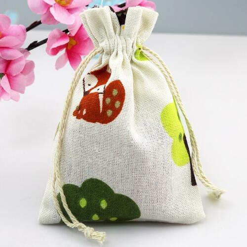 10 pieces/lot) Cotton Drawstring Bag Cotton Pouch/Product Packaging/Jewelry Pouch Can Custom Logo Mini Squirrel Print 10x14cm