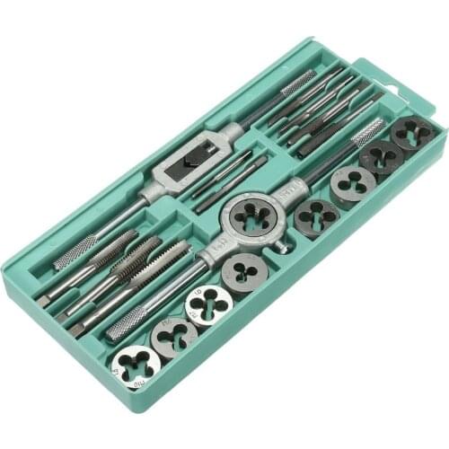 20pcs Alloy Steel Tap & Die Set with Small Tap Twisted Hand Tools and 1/16-1/2 Inch NC Screw Thread Plugs Taps Hand Screw Taps
