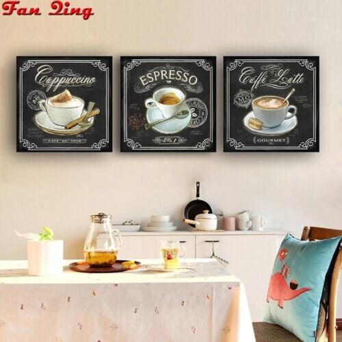 5d Diy Full Drill Square Diamond Painting Coffee Cross Stitch Diamond Embroidery Rhinestones Kitchen restaurant decoration 3pcs