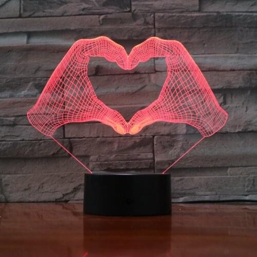 Love Heart Hand Gesture 3D LED Night Light Action Figure 7 Colors Touch Optical Illusion Table Lamp Home Decoration Model