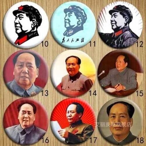 44mm Chairman Maos brooch pin round plastic Tinplate Chinese leaders badge Brooch pins