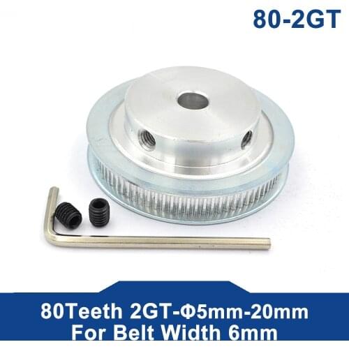 80 Teeth 2M 2GT synchronous Pulley Bore 5/6/6.35/ 8/10/12mm for width 6mm 2MGT Timing Belt GT2 pulley Belt 80Teeth 80T